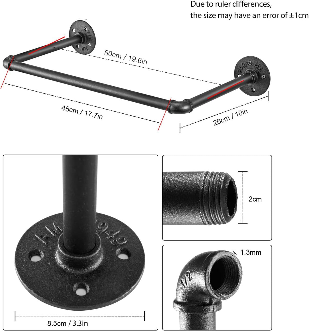 2-Pack Kleiderständer für die Wand 50cm Rohr Kleidergestell Industrieller Stil Wandhänger Abnehmbare