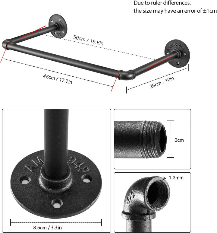 2-Pack Kleiderständer für die Wand 50cm Rohr Kleidergestell Industrieller Stil Wandhänger Abnehmbare