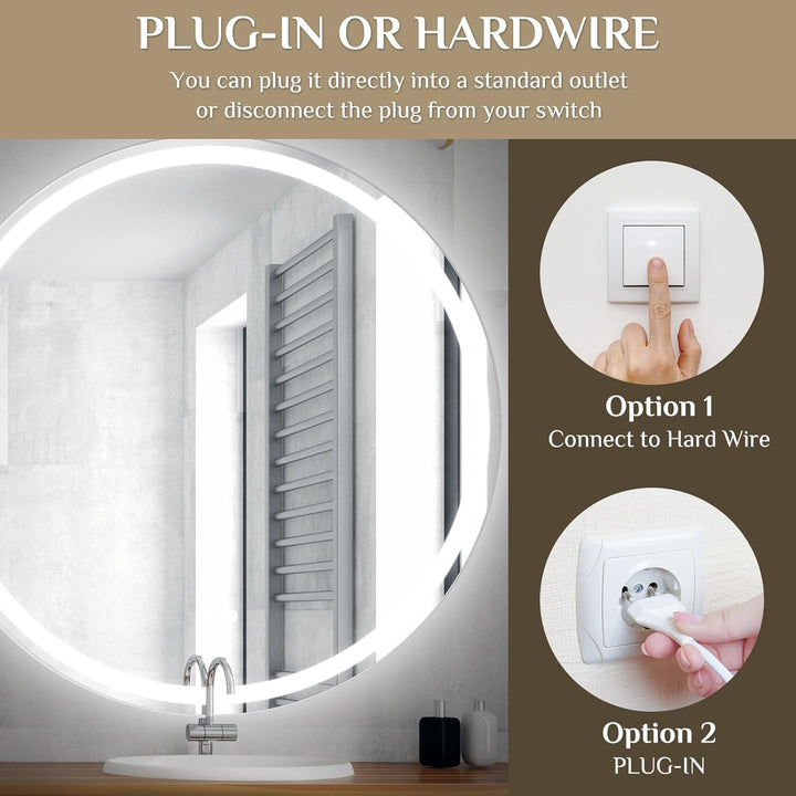 Runder Badspiegel mit Beleuchtung,Spiegel rund mit Beleuchtung, Badezimmer-Wandspiegel, 3 Lichtfarbe