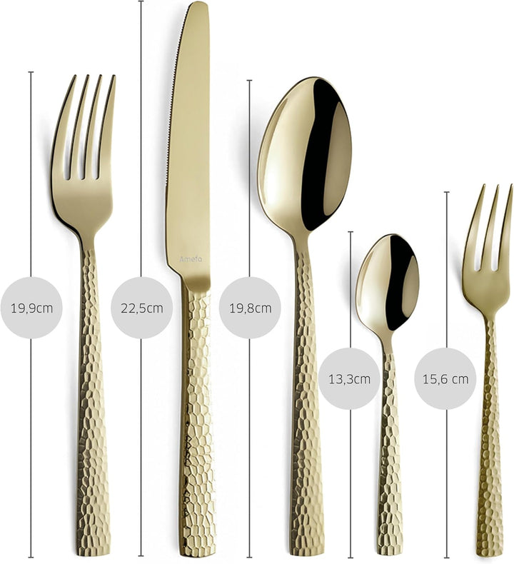 Amefa FELICITY Besteckset 30-teilig PVD champagner, Hochwertiges Besteck Set, Gehämmert, Essbesteck