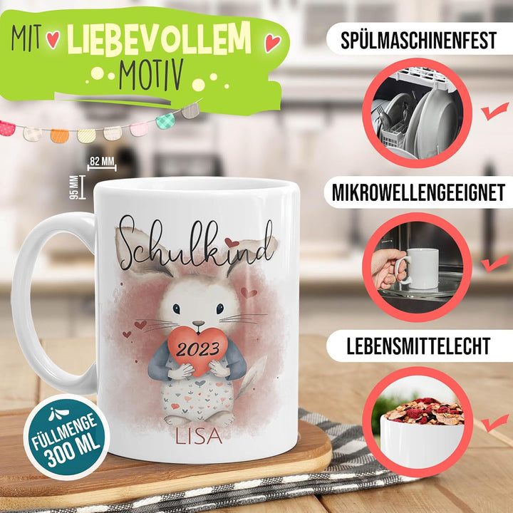 PR Print Royal Einschulung Geschenke-Set - Schulkind mit Name und Jahr personalisiert - Hase, person