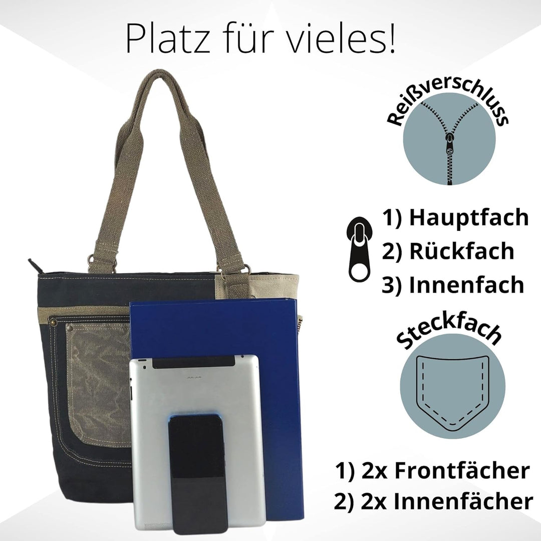 Sunsa Damen Handtasche. Shopper in Vintage Retro Stil. Schultertasche aus Baumwolle/Canvas. Grosse v