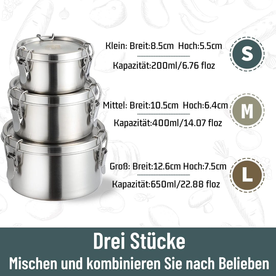 nicelock Edelstahl Brotdose(3 Stück) Erwachsenen Lebensmittelbehälter Kinder Lunchbox Edelstahl Geei