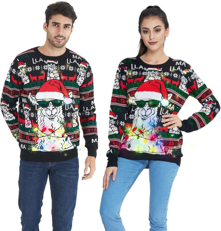 Belovecol Unisex Weihnachtspullover LED Ugly Christmas Sweater Pullover Langarm Strickpullover L Alp