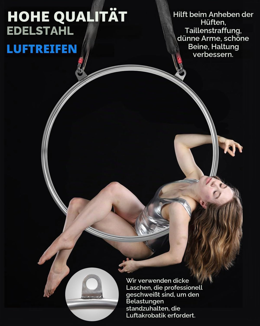 DASKING Aerial Hoop Ring Set - 80 85 90cm Edelstahl 2 Punkte Aerial Lyra Hoop Heavy Duty 500lb Kapaz