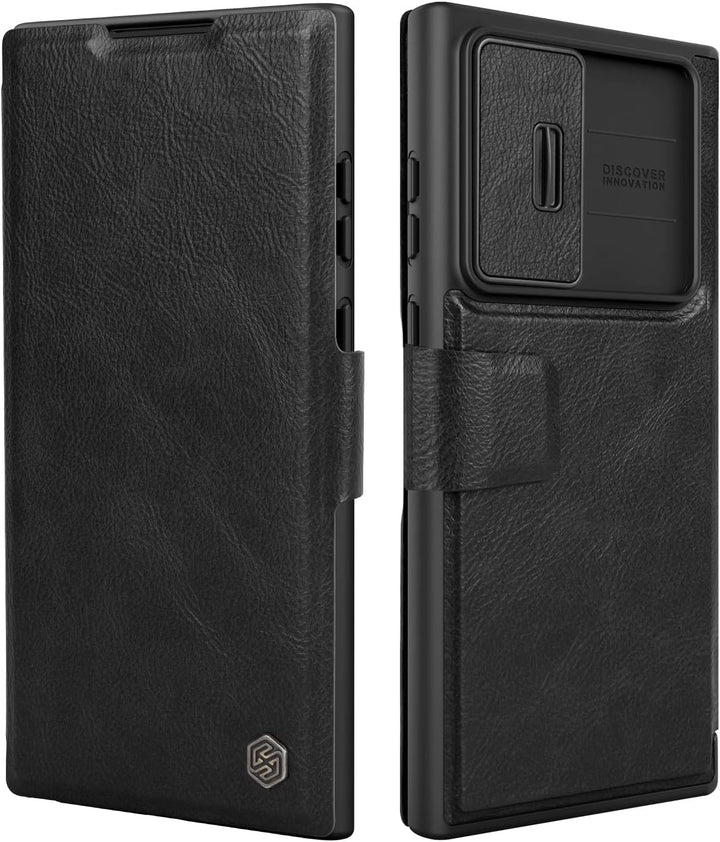 Nillkin Klappbar Hülle Kompatibel mit Samsung Galaxy S23 Ultra (6,8 Zoll), [Kameraschutz] PU Leder W
