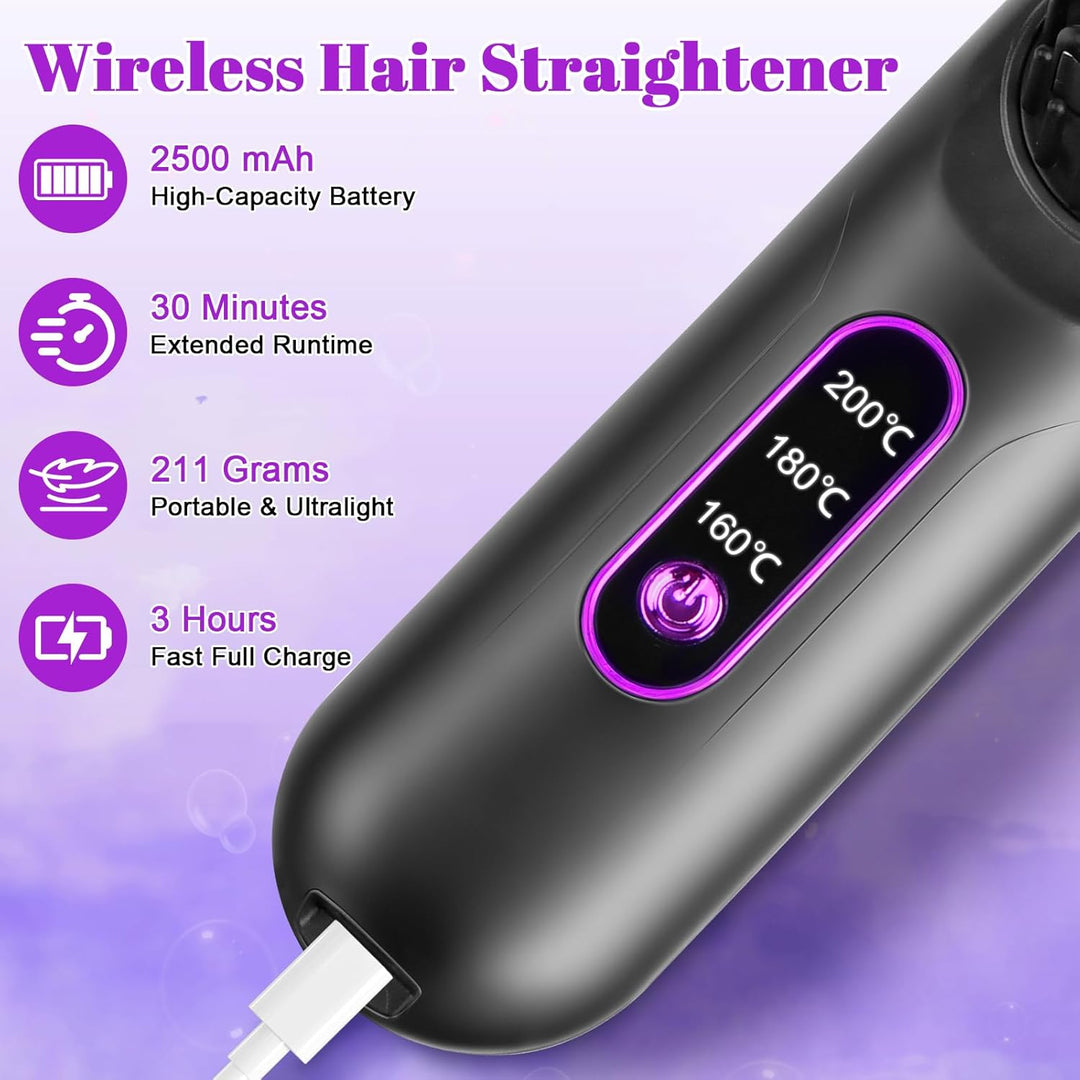Stylingbürste für Kurze Haare, Haarbürste Elektrisch für Langes Haare, Glättbürste Kabellos mit 3 Wä