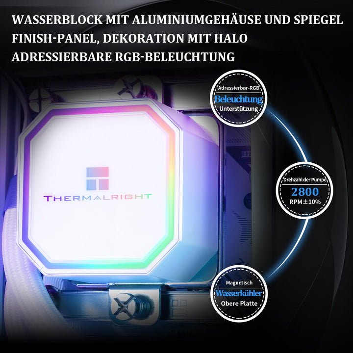 Thermalright Frozen Prism 240 White ARGB Flüssigkeit CPU Wasserkühler mit 120mm ARGB PWM Lüfter, Com