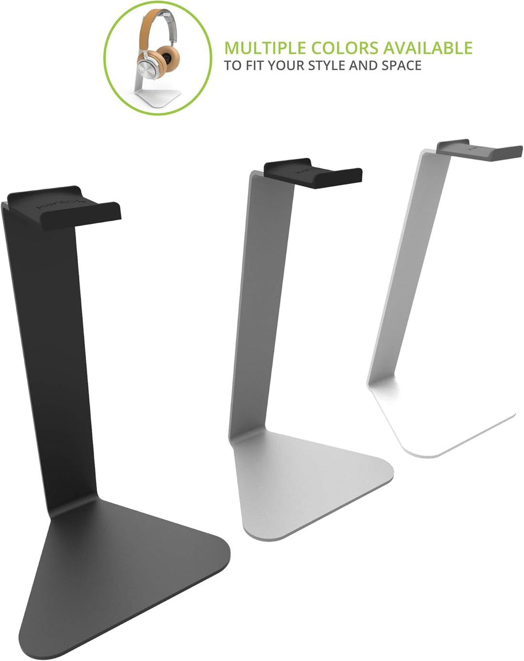 Kanto H1W Universal Headphone Stand with Curved Silicone Padding | White, White