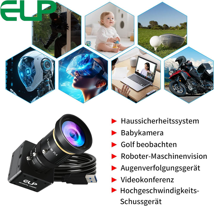G ELP Hochgeschwindigkeit Global Shutter USB3.0 Manuelle Zoom Kamera, 720P/200fps, 1200P/120fps, USB
