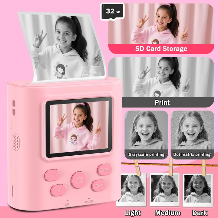 Zicor Kinderkamera Instant Print, 1080HD Digital Video & Instant Print Kamera für Kinder, lustige We