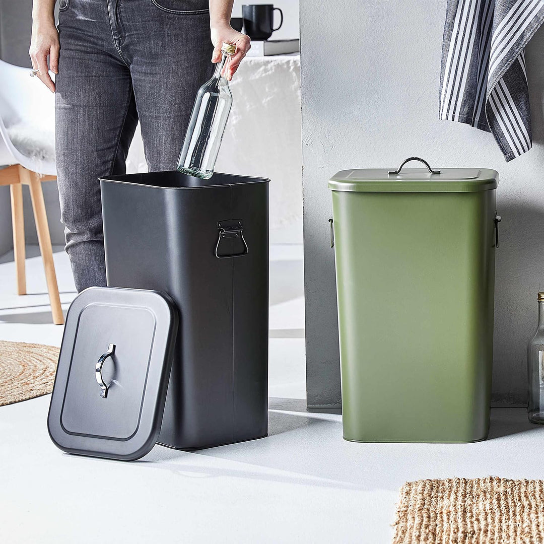 BUTLERS Universaltonne BINSTER - 41 Liter Mülltonne aus Metall mit abnehmbarem Deckel & Tragegriffen