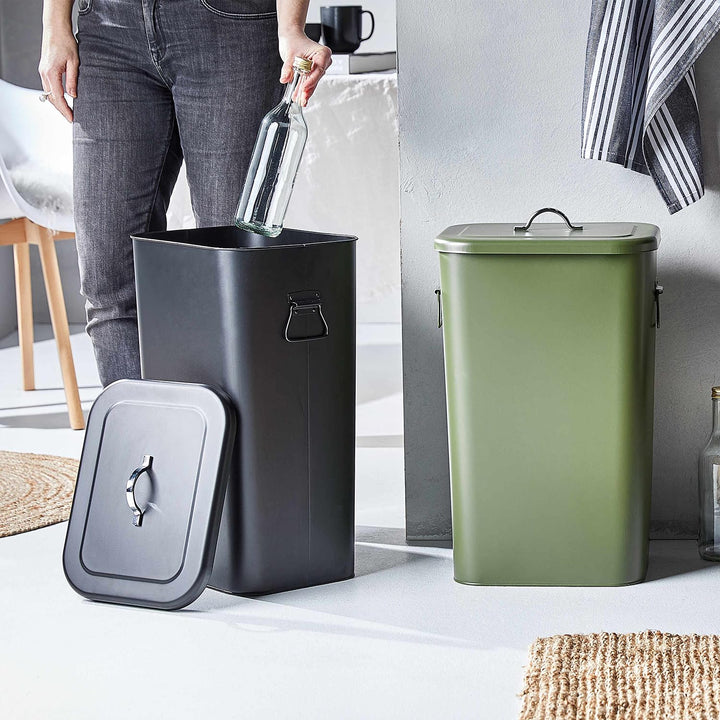 BUTLERS Universaltonne BINSTER - 41 Liter Mülltonne aus Metall mit abnehmbarem Deckel & Tragegriffen