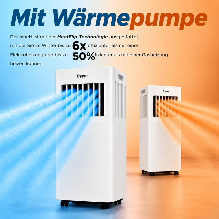 Freeze. nineH 9000BTU Mobile Klimaanlage mit Wärmepumpe, weiss, Monoblock-Klimaanlage und Heizung mi