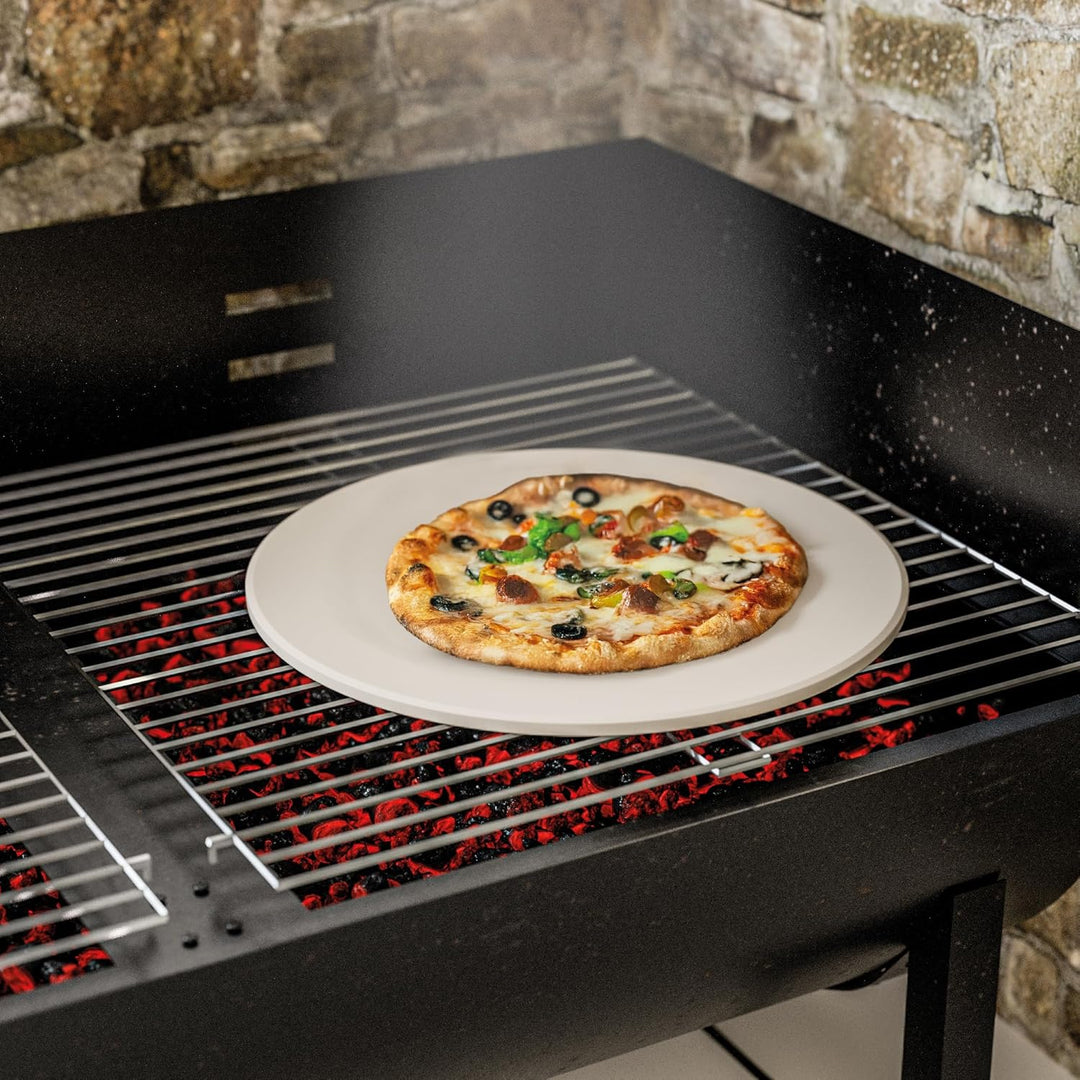 Amig – Pizza‑Set für Grill – Cordieritstein und Aluminiumplatte – Durchmesser Stein 33 cm – Durchmes
