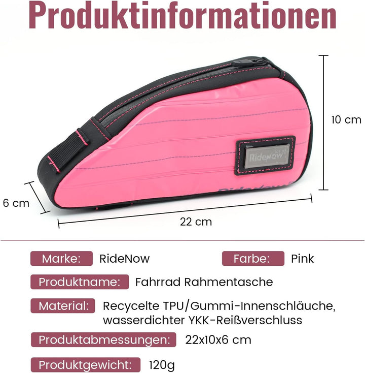 RIDENOW Fahrradtasche Rahmentasche aus recycelten TPU-Schläuchen & Gummischläuchen, Schmale wasserdi