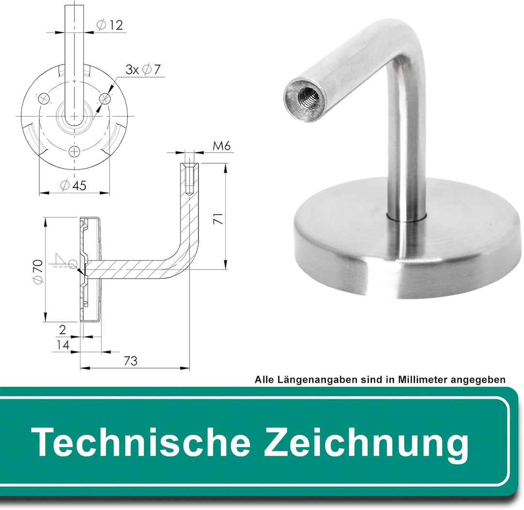 PRIOstahl Handlaufhalter Wandhalter Handlaufstütze für Handlauf - 4 x Handlaufträger an die Wand 3-l