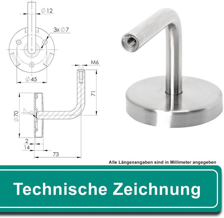 PRIOstahl Handlaufhalter Wandhalter Handlaufstütze für Handlauf - 4 x Handlaufträger an die Wand 3-l