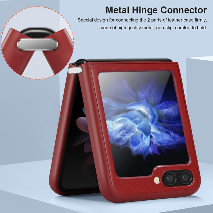 KEZiHOME Handyhülle für Galaxy Z Flip 5 Hülle, Echtleder Flip Z 5 Cover [Kamera&Display Schutzfolie]