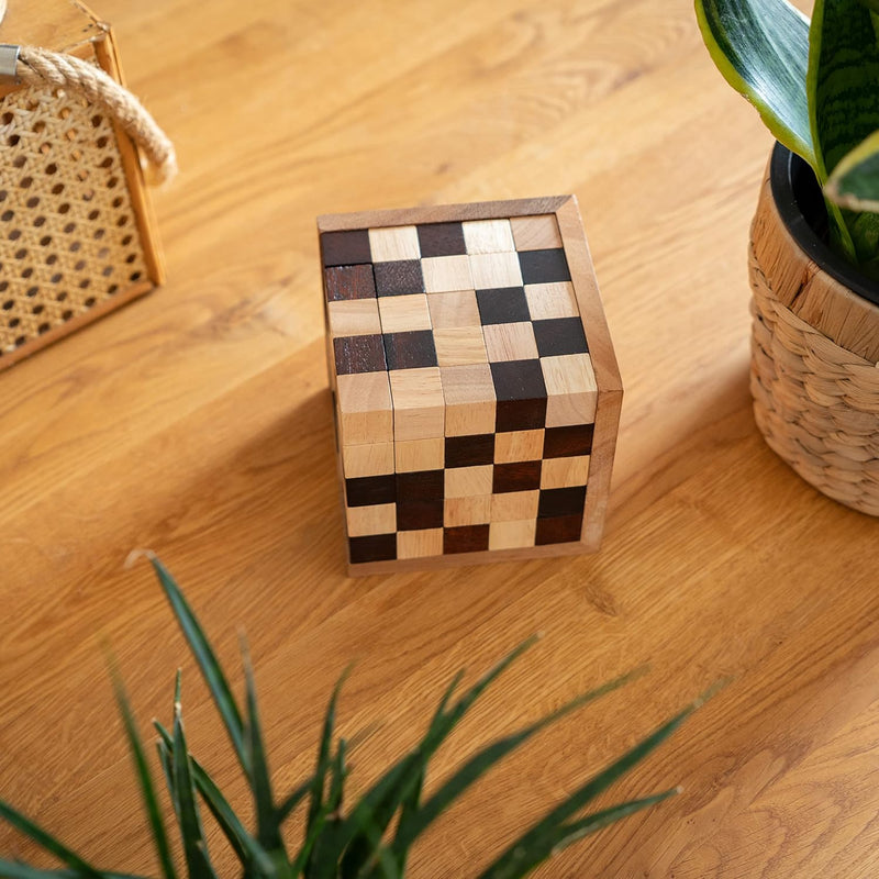 Schach-Würfel 125er Cube XL - 3D Puzzle - Denkspiel - Knobelspiel - Geduldspiel - Logikspiel im Holz