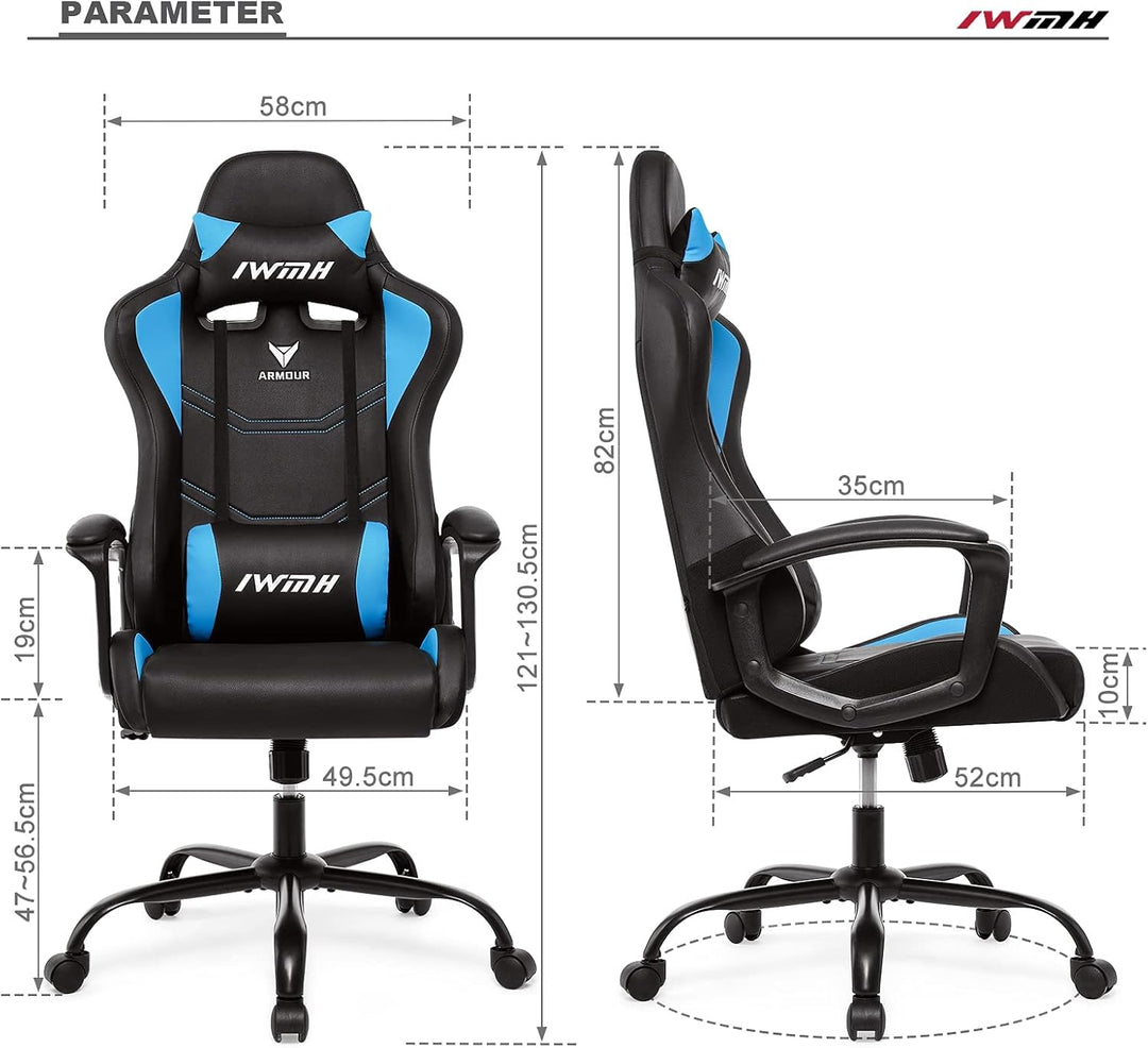 IWMH Gaming Stuhl, Ergonomischer Computerstuhl mit Hoher Rücklehne, Höhenverstellbarer Drehstuhl, Ra