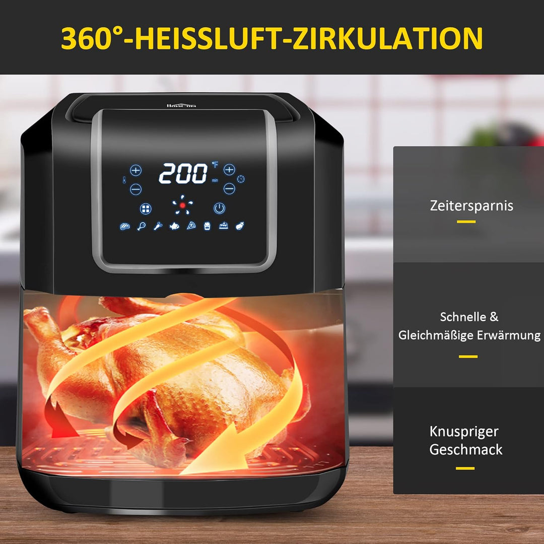HOMCOM Dual Zone Heissluftfritteuse 6,5 L Airfryer 1700W mit 2 Fächer, 8 Programme, LED-Display, Ant