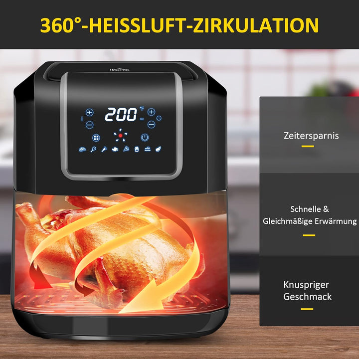 HOMCOM Dual Zone Heissluftfritteuse 6,5 L Airfryer 1700W mit 2 Fächer, 8 Programme, LED-Display, Ant
