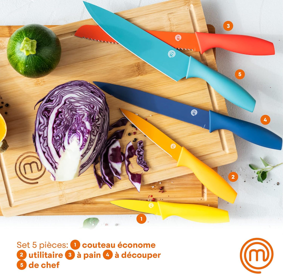 MasterChef Messer Set, Küchen Messerset ink. Kochmesser, Gemüsemesser, Schälmesser, Schneidemesser &