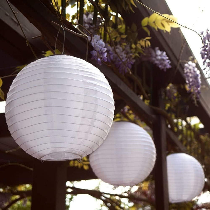 Qedertek Lampions Solar Aussen 4 Stück 20cm Solar LED Laterne Wasserdicht Nylon Hängende Gartenlater