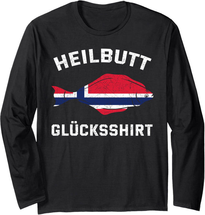 Heilbutt Glücksshirt Norwegen Flagge Angler Reise Geschenk Langarmshirt