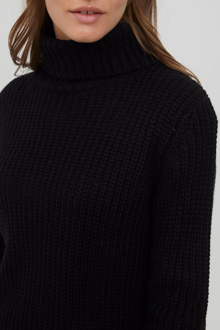 OXMO OXNanna Strickpullover Damen Grobstrickpullover Pullover mit Rollkragen Regular Fit L Black (19