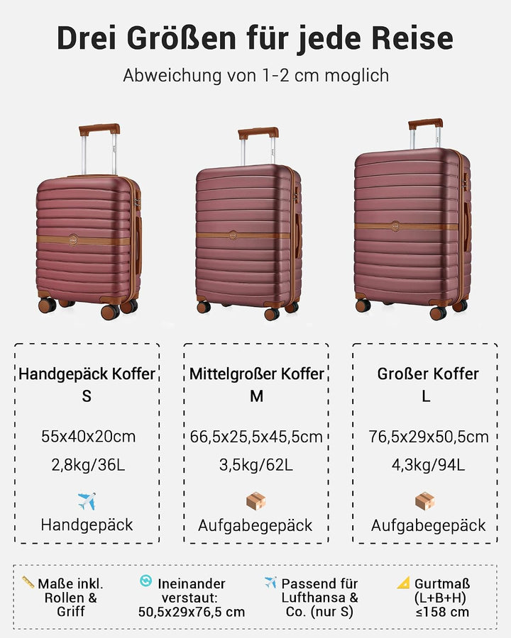 KONO Koffer Reisekoffer Trolley Koffer mittelgross von ABS+PC Hartschalenkoffer mit Zwillingsrollen