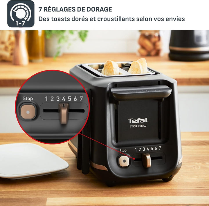 Tefal Toaster mit 2 Schlitzen, inkl. Magnetklammern, grosse Bedienelemente, 7 Bräunungsstufen, herau