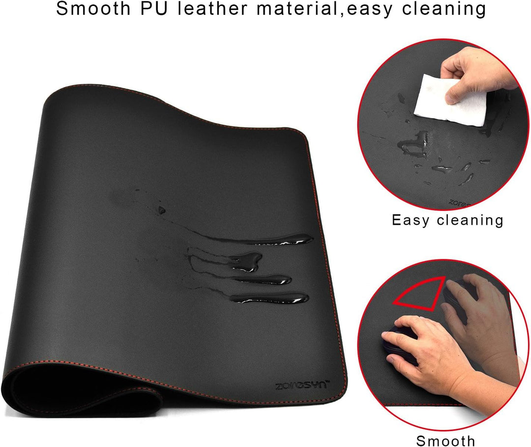 ZORESYN XL Schreibtischunterlage aus PU-Leder – rutschfeste Büro- &amp; Gaming-Mauspad (90x40 cm) – Schw