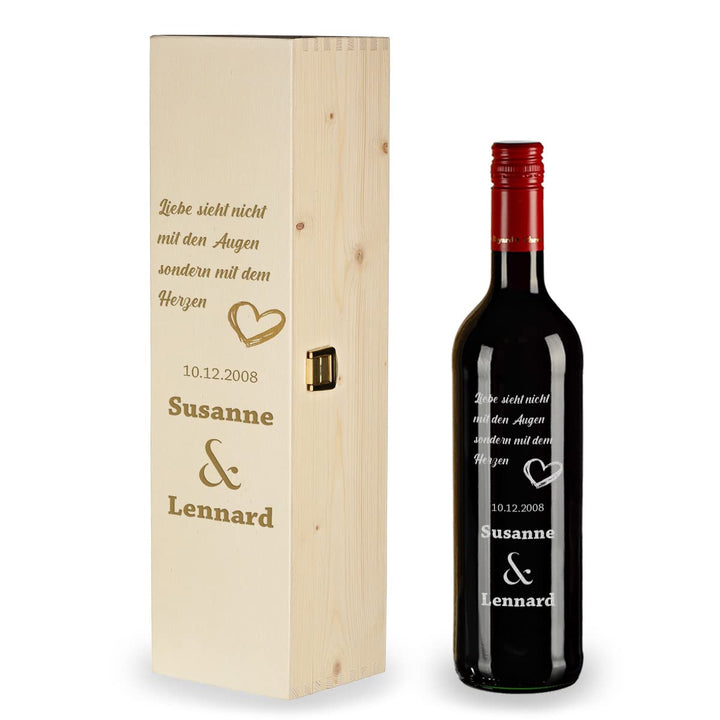 polar-effekt 2-TLG Geschenk Set mit personalisierter Wunschgravur - 1x 700 ml Weinflasche und 1x Hol