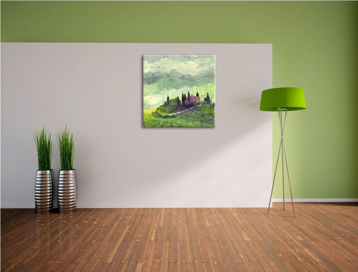 schöne Toskana Landschaft, Format: 70x70 auf Leinwand, XXL riesige Bilder fertig gerahmt mit Keilrah