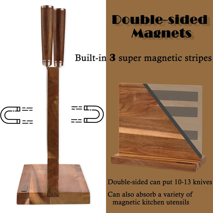 YOUSUNLONG Magnethalter für Messerblöcke - Doppelseitiger Magnetblockhalter und Ständer aus Akazienh