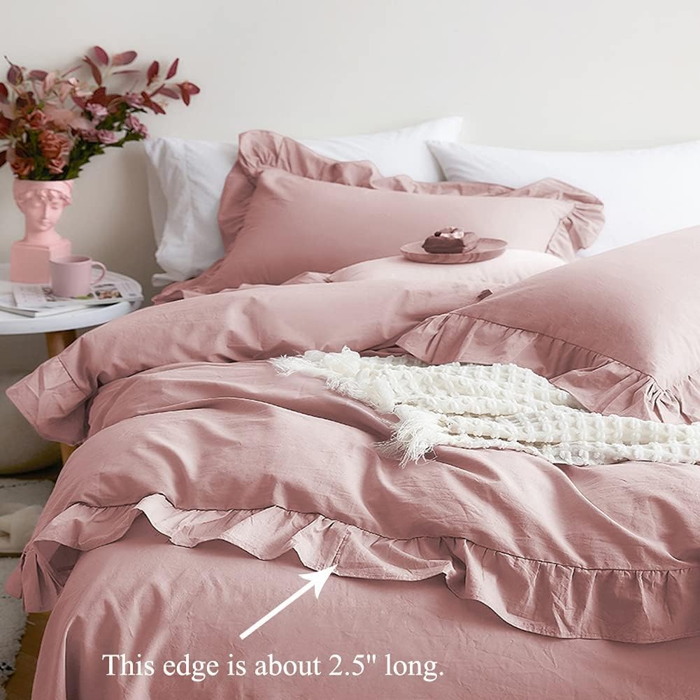 Lanqinglv Rüschen Rosa Bettwäsche 155x200 2 Teilig Mädchen Mikrofaser Bettbezug Deckenbezug mit Reis