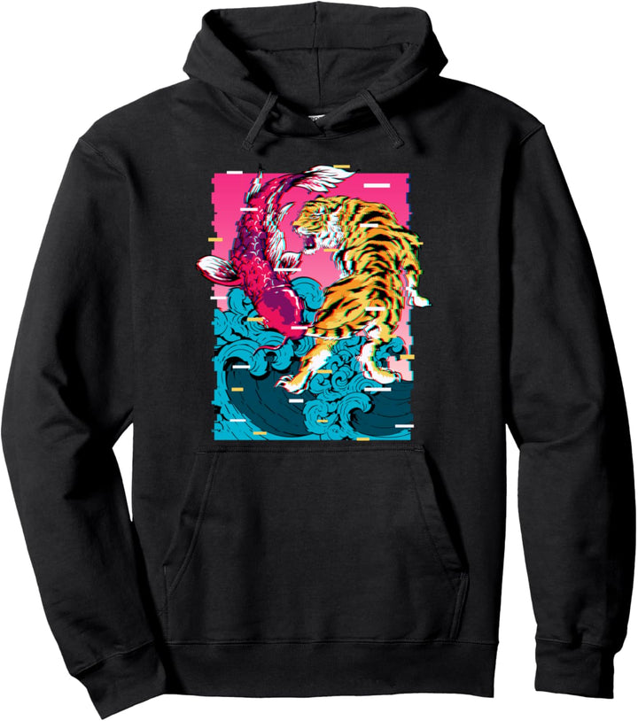 Japanisch Koi Fish Karpfen Tiger Yin Yang Kanagawa Vaporwave Pullover Hoodie