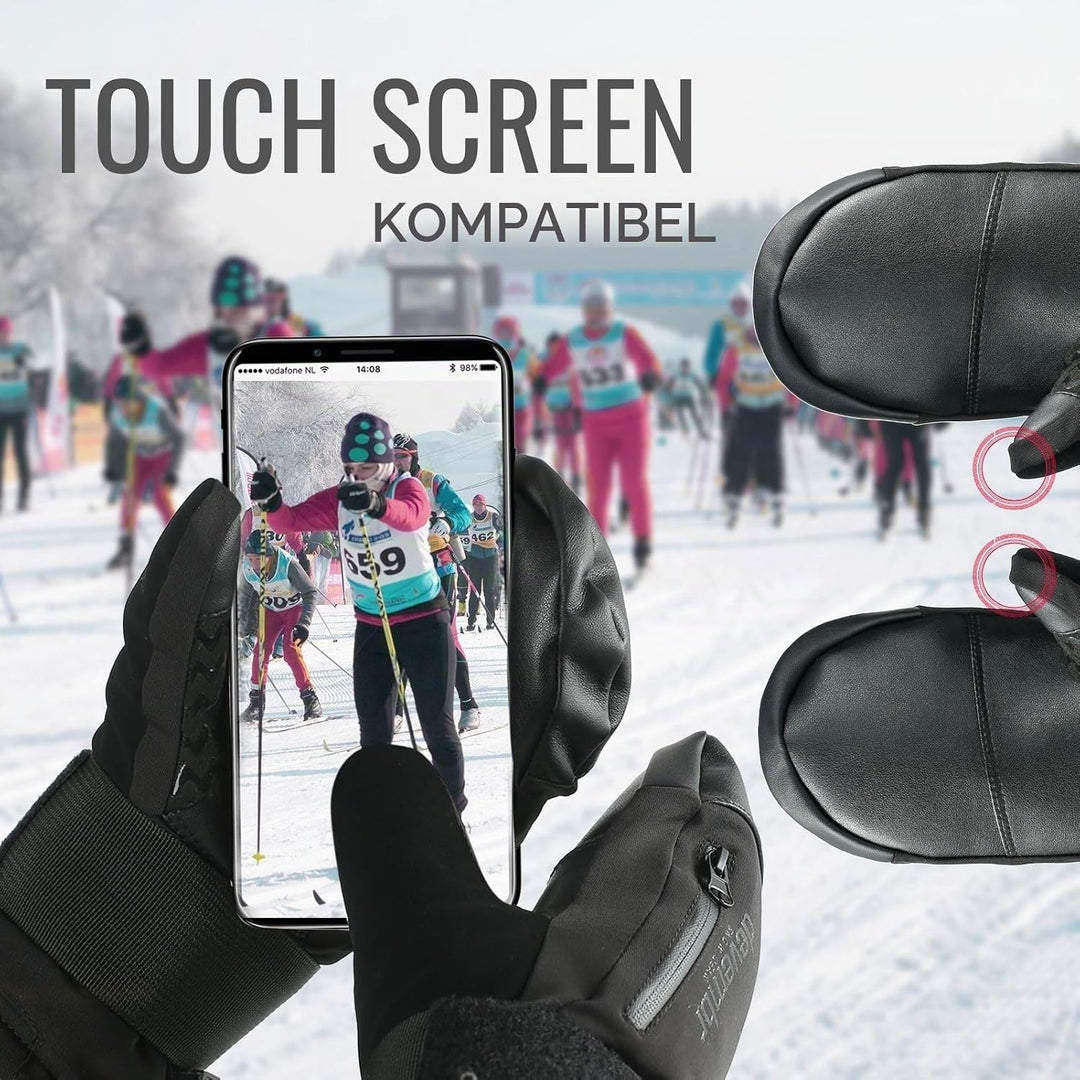 devembr Ski-Fäustlinge mit Handgelenkschützern, Warme Snowboard-Fäustlinge, Wasserdicht (S/M/L) Schw