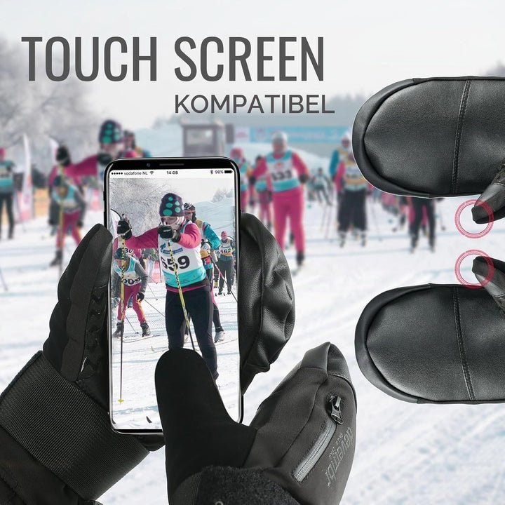 devembr Ski-Fäustlinge mit Handgelenkschützern, Warme Snowboard-Fäustlinge, Wasserdicht (S/M/L) Schw
