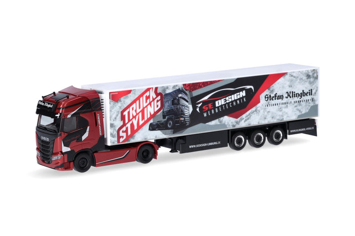 herpa LKW Modell Iveco S-Way Kühlkoffer-Sattelzug Stefan Klingbeil, Miniatur im Massstab 1:87, Samml