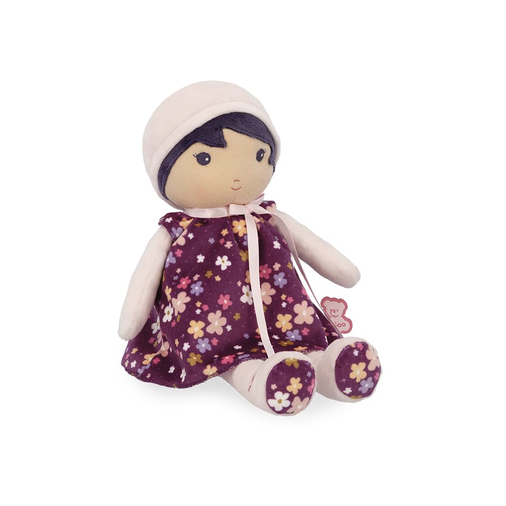 KALOO - Tendresse – Meine 1. Puppe aus violettem Stoff – Stoffpuppe 32 cm – Blumenkleid – Abnehmbare