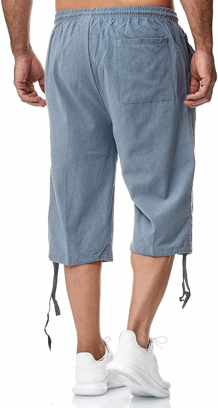 Remxi Herren-Shorts, 3/4-Leinen-Shorts, lockere Passform, Sommer, lässige Cargohose 3XL Blau, 3XL Bl