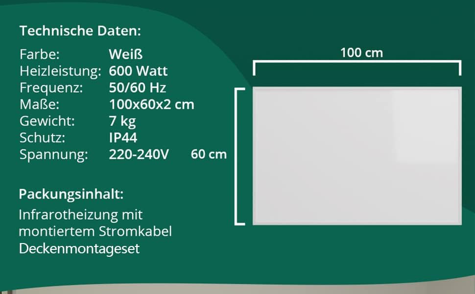 Ecowelle Infrarotheizung Classic Weiss 600 Watt + 10 Jahre Garantie + Made in Germany + Doppelter Üb