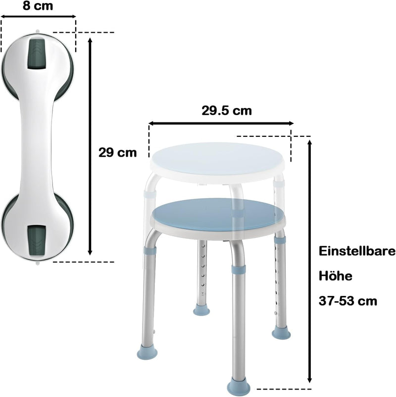 AUFUN Duschhocker mit Griffstangen Duschstuhl 36-51cm Höhenverstellbar und 360° Drehbar Badsitz Dusc