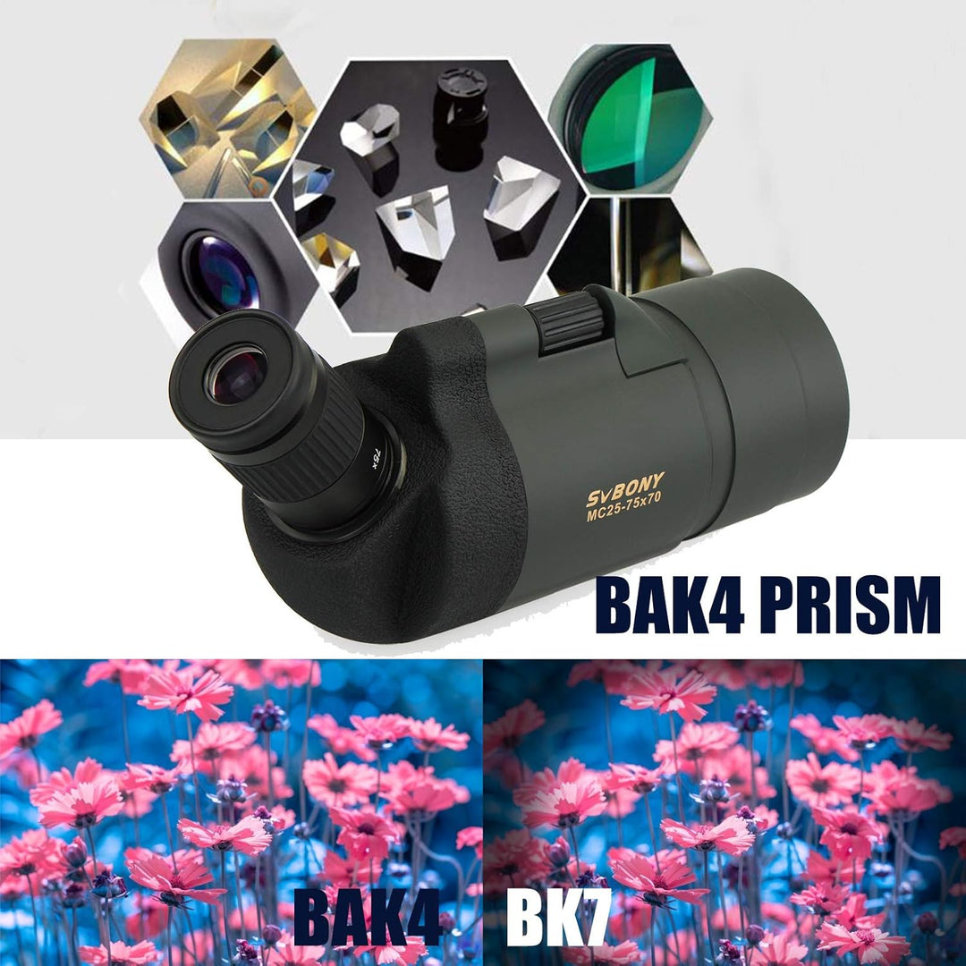 Svbony SV41 Mak Spektiv mit Stativ, Smartphone-Adapter, kabelloser Controller, 25-75 x 70 mm abgewin