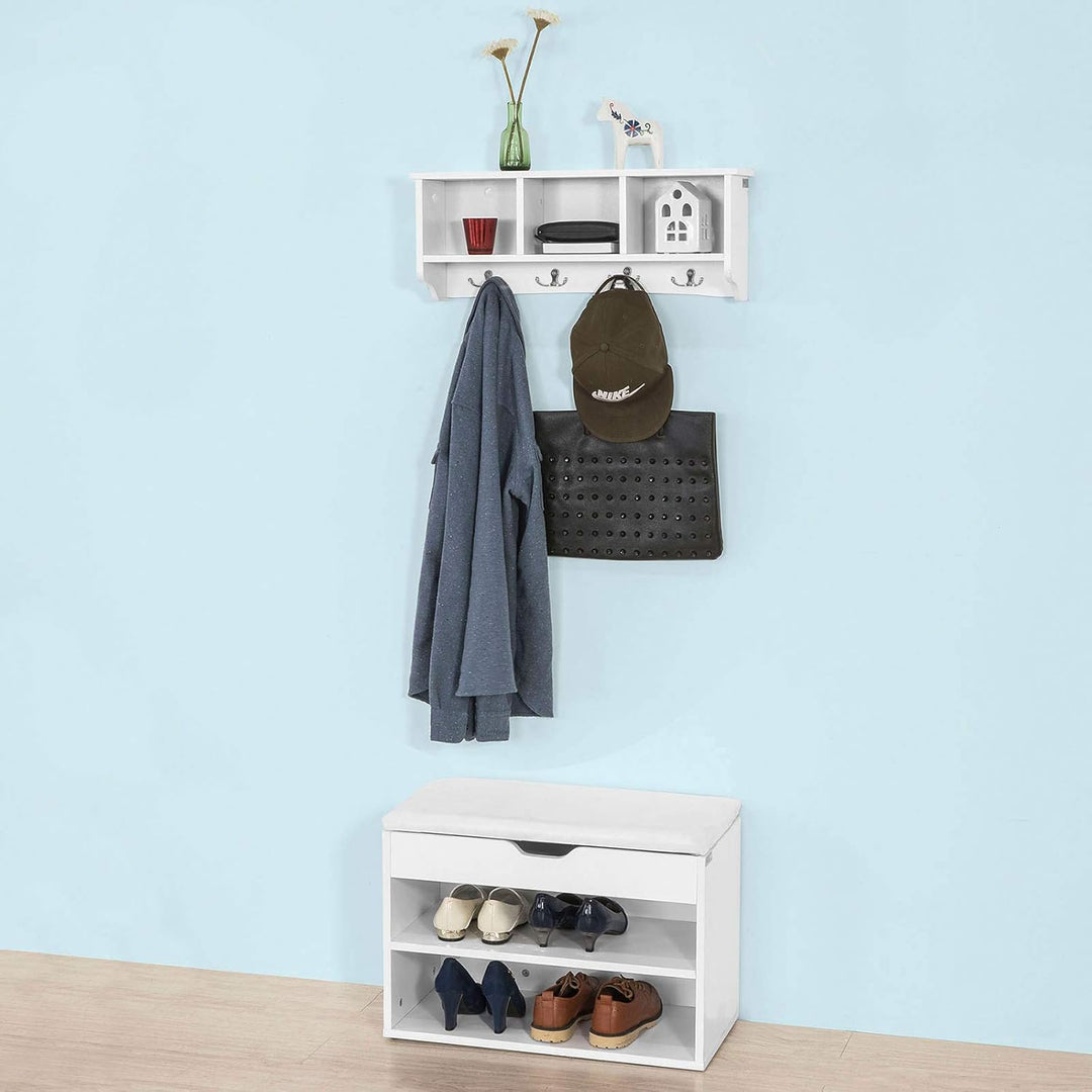 SoBuy® FRG48-W Wandgarderobe,Wandhaken, Hängeregal, Badezimmerschrank,mit 4 Haken,weiss, B 60 cm B:6