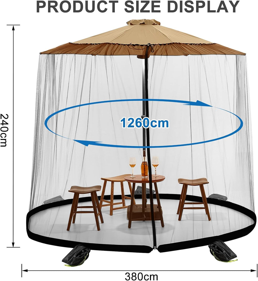 MIFXIN Moskitonetz für Sonnenschirm mit Reissverschlusstür und Verstellbarer Kordel, Outdoor-Pavillo
