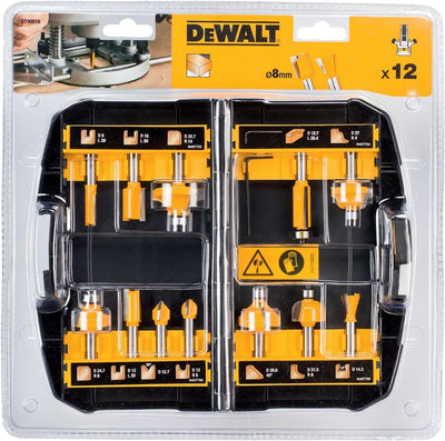 DeWalt 12-tlg. Hartmetall Fräser-Set (mit Anti Kickback Design, Premium Stahlkörper, HM Schneidplatt